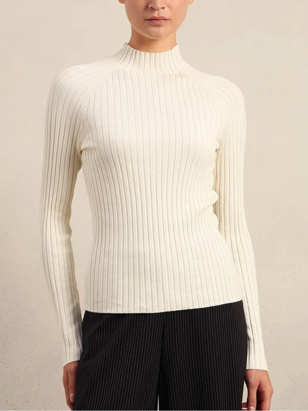 Sezane La MaiLLe cotton and merino wool Ribbed Knit Cream Sweater Pants